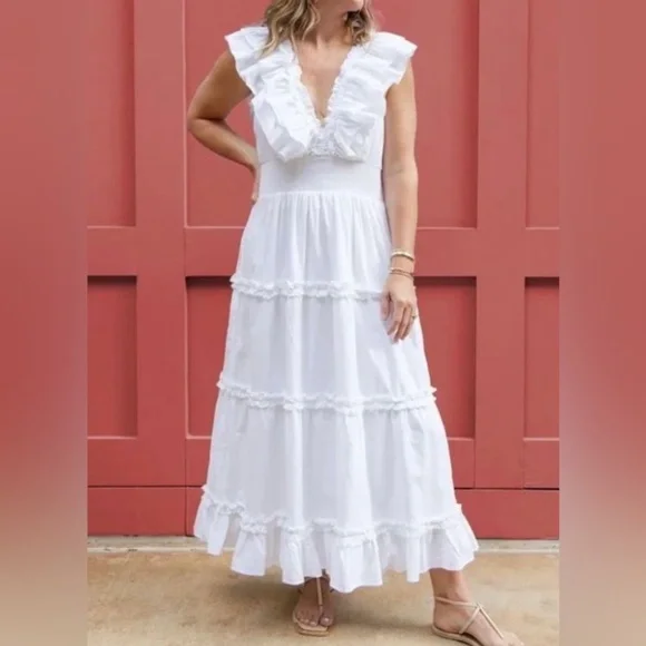 white embroidered midi dress Flat White Embroidered Summer Midi Dress in Linen